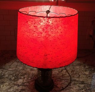 Vintage Mid Century Modern Red & White Fiberglass Atomic Retro Lamp Shade