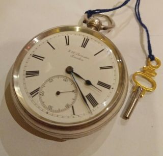 99p Antique Silver Pocket Watch J.  W.  Benson By Appointment To Hm