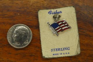 Vintage Silver Usa American United States Of America Flag Charm Fisher Card