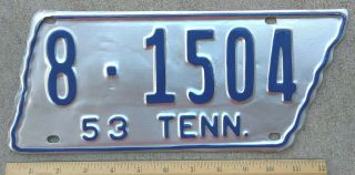1953 Tn Tennessee " State Shaped " License Plate 8 - 1504 - Restored - Repainted