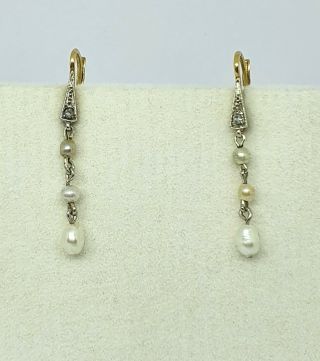 Antique 18kt Gold Earrings With Diamonds And Pearls