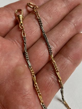 Antique Victorian 2 Tone Solid 10k Yellow Gold & Sterling Pocket Watch Fob Chain
