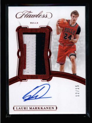 Lauri Markkanen 2019/20 Panini Flawless Ruby Red 3 - Color Patch Auto 12/15 N3480