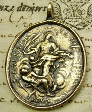 Antique 18th Century St.  Barbara & Catholic Immaculate Conception Bronze Medal