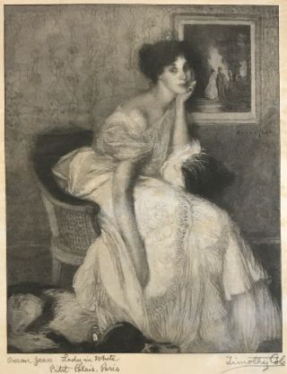 Antique Signed Timothy Cole (1852 - 1931) Woodblock Print Aman Jean Lady In White