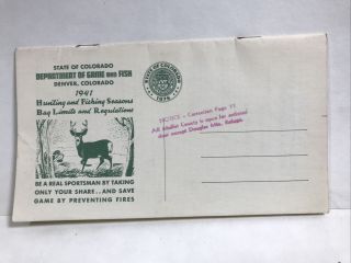 1941 State Of Colorado Hunting And Fishing Seasons Bag Limits And Regulations