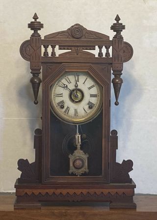 Antique Walnut Mantel Clock 21 X14 Eastlake Style