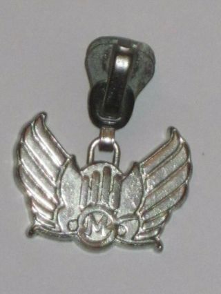 Vintage Winged M Logo Wings Zipper Pull Ornate Metal Emblem Clothing Pendant
