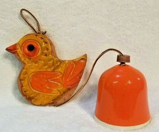 Vintage Pottery Pacific Stoneware Usa Wind Chime Bell Clay Yellow Orange Bird