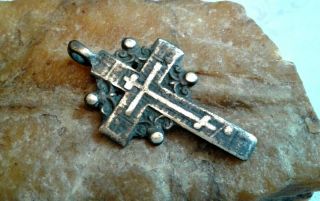 Antique C.  18th Century Silver " Old Believers " Orthodox " Sun " Cross " The Keeper "