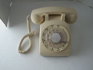 Vintage 1970s Att Desk Phone Beige Rotary Dial At&t Telephone -