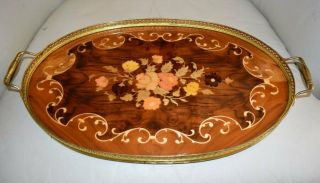 Vintage Italian Marquetry Inlay Wood Serving Tray Sorrento