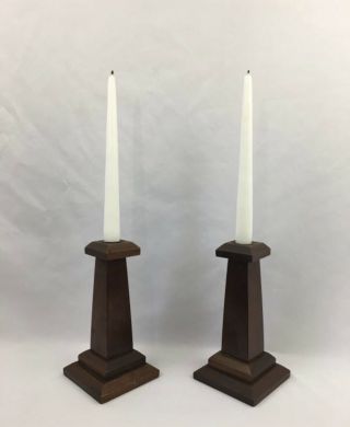 Antique Mission Art & Crafts Craftsman Wooden Candlestick Holders Pair Wood