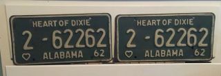 Cool Numbers Pair 1962 Mobile Alabama License Plates 2 - 62262