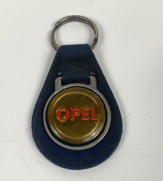 Vintage Opel Leather Key Chain Ring Fob Blue