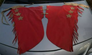Vintage Chap - Parel Red Leather Star Suede Leather Chaps Cowboy Gerald Roberts