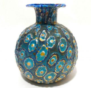 Mid - 20th C Vint Campella L.  Murano (italy) Hand Blown Sm Blue Glass Vase W/label