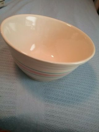 Vintage Large Mccoy Mixing Bowl 12 Pink And Blue Stripes 12 " X 6 3/4 " Deep