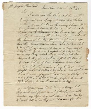 Antique 1796 American Maritime Letter Handwritten Haitian Revolution Manuscript