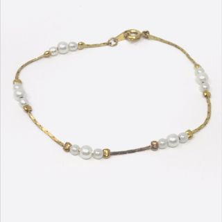 Vintage Bracelet Small Children’s Beaded Golden Tone Dainty Costume Jewelry