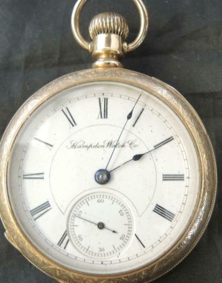 Antique 1880s Hampden Watch Co Gf Of 16 Size Half Hunter Pocket Watch