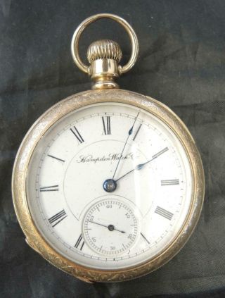 Antique 1880s Hampden Watch Co GF OF 16 Size Half Hunter Pocket Watch 2
