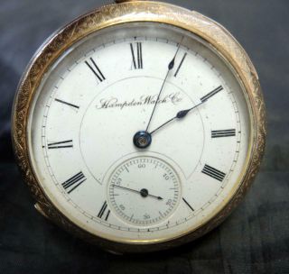 Antique 1880s Hampden Watch Co GF OF 16 Size Half Hunter Pocket Watch 3