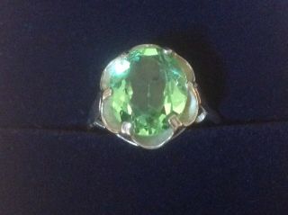Vintage Sterling Sarah Coventry Green Stone Ring Adjustable Sz 8 2
