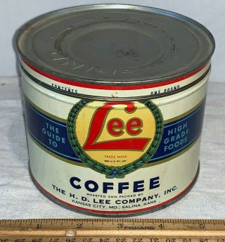 Antique Hd Lee Coffee Tin Litho 1lb Keywind Can Kansas City Mo Salina Ks Grocery