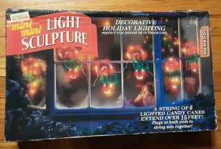 Vtg Mr.  Christmas Set Of 6 Candy Cane Mini Sculpture String Lights Decor 1994
