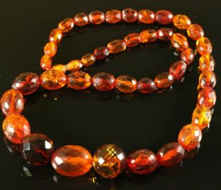 Natural Old Antique 32gr Cognac Honey Baltic Amber Stone Faceted Necklace C463