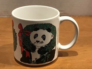 Vintage Taylor & Ng Christmas Panda Coffee Tea Mug.  San Francisco - Japan 1985