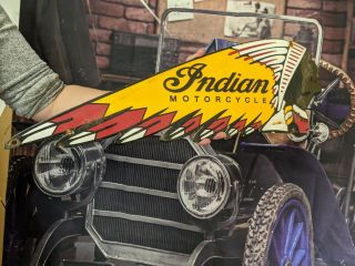 Large Old Vintage Indian Motorcycle Die Cut Headband Porcelain Heavy Metal Sign