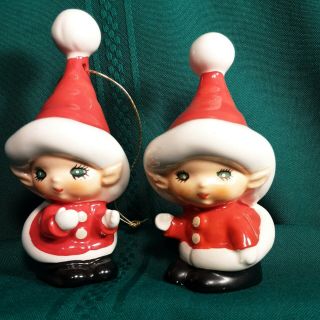 Vtg Christmas Lefton Porcelain Big Eye Girl Elf Pixie Santa S/p Japan Fabulous
