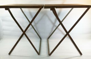 2 Vintage Folding Metal Camp Fishing Stool Chair Table