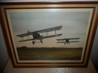 1974 Vtg John T.  Mccoy Signed & Framed Aviation Print " Dawn Patrol 1918 " 15 X 12