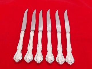 Set Of 6 Reed & Barton Sterling Silver Rose Cascade Steak Knives Xe - 22