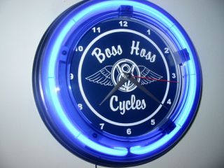 Boss Hoss Motorcycle Garage Advertising Man Cave Neon Clock Sign
