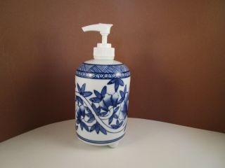 Vintage Asian Style Cobalt Blue & White Flowers Soap Pump Dispenser