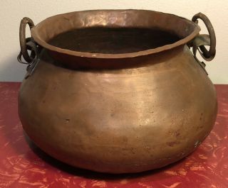 Antique Primitive Copper Cooking Cauldron Pot Kettle Hand Hammered Dovetailed
