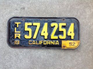 1951 California - " Trailer " - License Plate With 1952 Tag / Tab