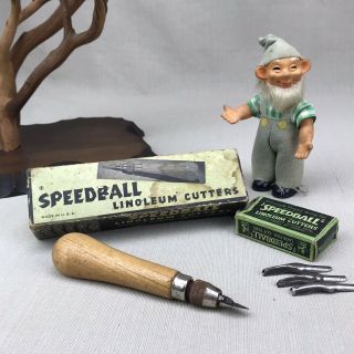 Speedball Vintage Linoleum Cutter Handle & Asst 1 Blades