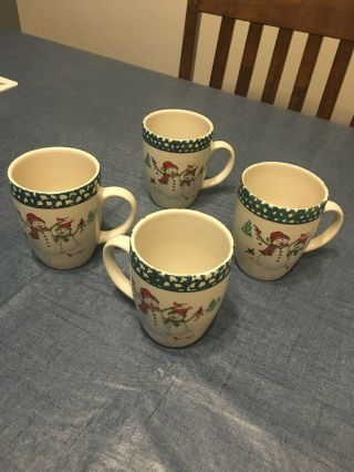 Set Of 4 Vintage Christmas Tree Snowman Coffee Mug Tea Cup Set