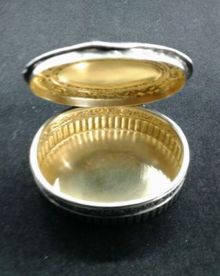 Ornate Repousse - Sterling Silver - Pill / Snuff Box /case - W/ Gold Wash Inside
