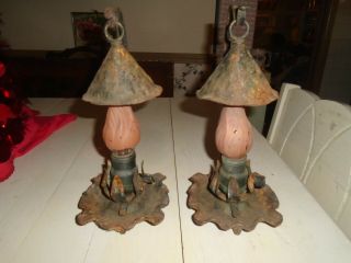 Pair Antique Old Metal Mission Era Arts & And Crafts Lamp Night Light Fixture