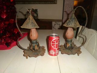 Pair Antique Old Metal Mission Era Arts & and Crafts Lamp Night Light Fixture 3