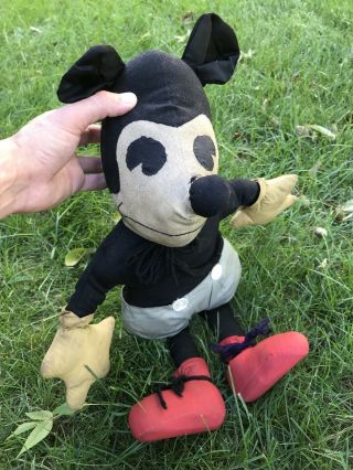Antique Mickey Mouse Doll Folk Art Hand Made 22” Disney Early Example