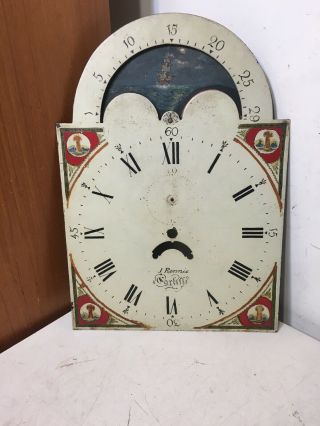 Antique Grandfather Clock Dial J Rennie Carlisle W/ Moonphase Hand Painted