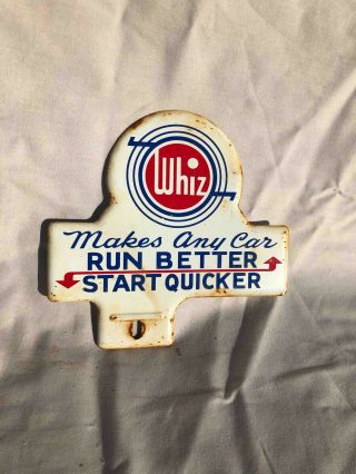 Old Whiz Auto Motor Oil Painted Advertising Car License Plate Topper
