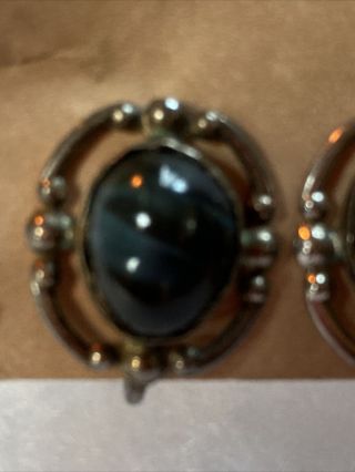 Vintage Sterling Silver Stone Earrings Georg Jensen Style Screw Back Cabochon 2